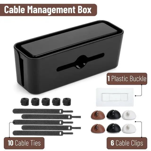 Alt view image 2 of 7 - Bates- Cable Management Box, Small, Cable Organizer Box, Cord Organizer Box, Cable Box Organizer, Cord Management Box, Cord Hider Box, Cord Box for Wires on Floor, Power Strip Cover Box Baby Proof