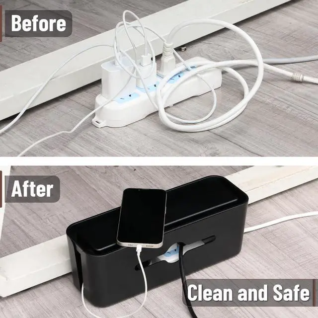 Alt view image 5 of 7 - Bates- Cable Management Box, Small, Cable Organizer Box, Cord Organizer Box, Cable Box Organizer, Cord Management Box, Cord Hider Box, Cord Box for Wires on Floor, Power Strip Cover Box Baby Proof
