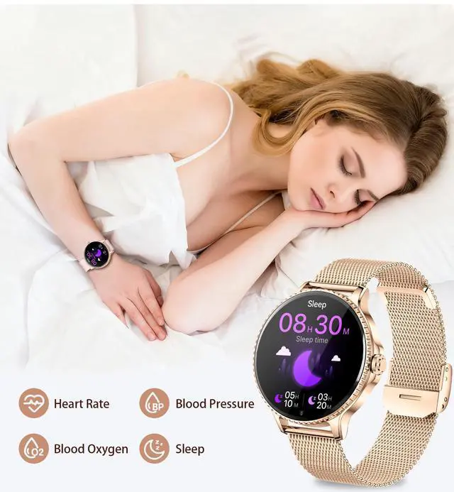 Alt view image 3 of 7 - Smart Watches Women,1.27'' Activity Trackers with Bluetooth Calls(Answer&Make) Heart Rate/Sleep/SpO2 Monitor Sport Modes Waterproof for iPhone/Android (Pink)