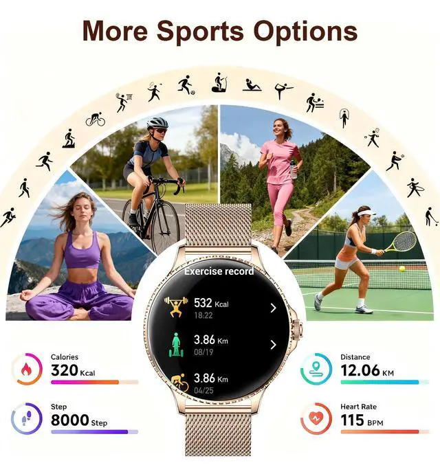 Alt view image 7 of 7 - Smart Watches Women,1.27'' Activity Trackers with Bluetooth Calls(Answer&Make) Heart Rate/Sleep/SpO2 Monitor Sport Modes Waterproof for iPhone/Android (Pink)