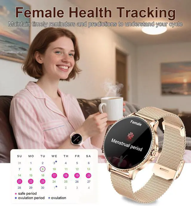 Alt view image 5 of 7 - Smart Watches Women,1.27'' Activity Trackers with Bluetooth Calls(Answer&Make) Heart Rate/Sleep/SpO2 Monitor Sport Modes Waterproof for iPhone/Android (Pink)