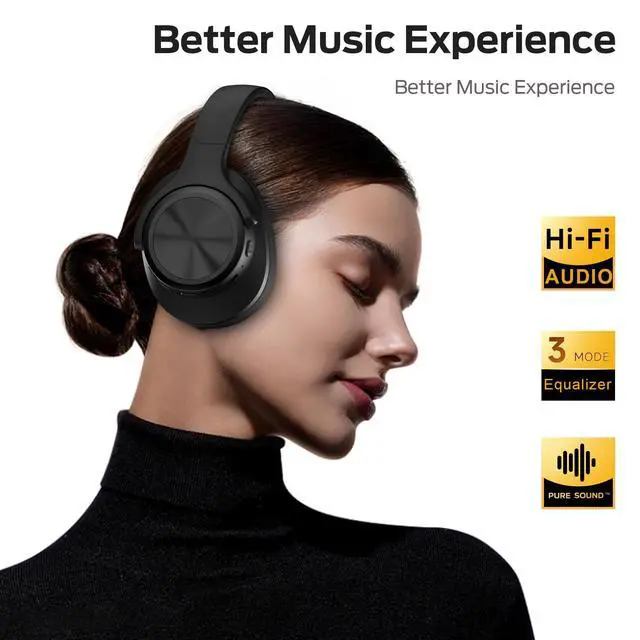 Alt view image 2 of 7 - Mission 200 Bluetooth Headphones, Wireless Over-Ear Bluetooth with 3 EQ Modes,60H Playtime,Low Latency HiFi Stereo Foldable Lightweight Headset,Deep Bass for Home Office Cellphone PC Ect,Black