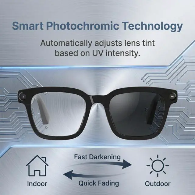 Alt view image 5 of 7 - AI Smart Glasses with Camera, 8MP HD Camera Glasses for Women Men | 1200P HD Video Recording, AI Object Recognition, Voice Assistant, Open-Ear Bluetooth Audio, Photochromic Lenses, Travel, Vlog
