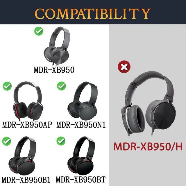 Alt view image 2 of 7 - Earpads for Sony MDR-XB950, XB950BT, XB950B1, XB950N1, XB950AP Over-Ear Headphones, Ear Pads with Softer Protein Leather, Noise Isolation Memory Foam - Black