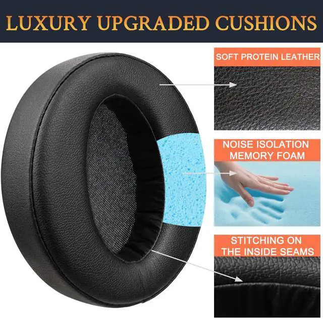 Alt view image 5 of 7 - Earpads for Sony MDR-XB950, XB950BT, XB950B1, XB950N1, XB950AP Over-Ear Headphones, Ear Pads with Softer Protein Leather, Noise Isolation Memory Foam - Black