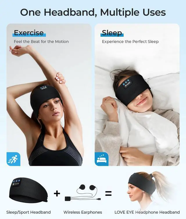 Alt view image 2 of 7 - Sleep Sport Headphones Wireless Bluetooth 5.4 Headband Headphone | Sleeping Earphones for Side Sleepers Removable and Washable Headbands Earbuds for Running Workout Unique Gifts for Women Men