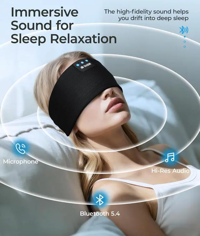Alt view image 4 of 7 - Sleep Sport Headphones Wireless Bluetooth 5.4 Headband Headphone | Sleeping Earphones for Side Sleepers Removable and Washable Headbands Earbuds for Running Workout Unique Gifts for Women Men