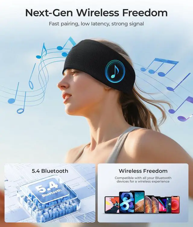 Alt view image 6 of 7 - Sleep Sport Headphones Wireless Bluetooth 5.4 Headband Headphone | Sleeping Earphones for Side Sleepers Removable and Washable Headbands Earbuds for Running Workout Unique Gifts for Women Men