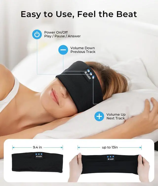 Alt view image 7 of 7 - Sleep Sport Headphones Wireless Bluetooth 5.4 Headband Headphone | Sleeping Earphones for Side Sleepers Removable and Washable Headbands Earbuds for Running Workout Unique Gifts for Women Men