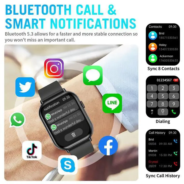 Alt view image 2 of 7 - Smart Watches for Men Women, 2.01" HD Screen Fitness Tracker Watch with Blood Pressure/Heart Rate/Sleep Monitor, Smart Watch for Android iOS Phones, IP67 Waterproof Sport Watch (Black)