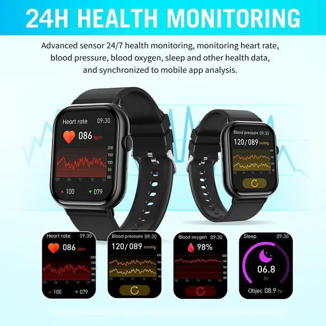 Alt view image 4 of 7 - Smart Watches for Men Women, 2.01" HD Screen Fitness Tracker Watch with Blood Pressure/Heart Rate/Sleep Monitor, Smart Watch for Android iOS Phones, IP67 Waterproof Sport Watch (Black)