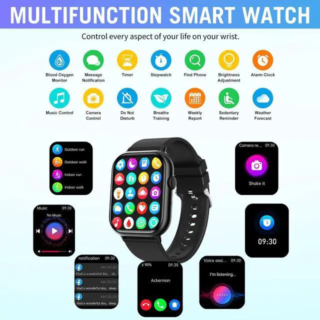Alt view image 6 of 7 - Smart Watches for Men Women, 2.01" HD Screen Fitness Tracker Watch with Blood Pressure/Heart Rate/Sleep Monitor, Smart Watch for Android iOS Phones, IP67 Waterproof Sport Watch (Black)