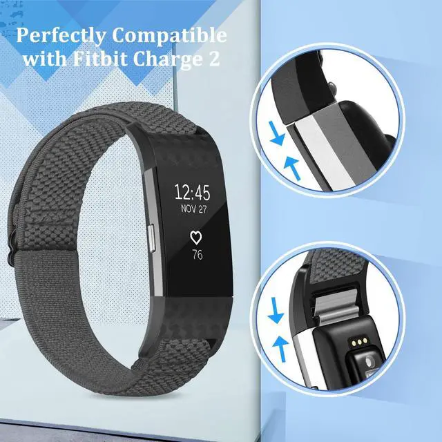 Alt view image 2 of 6 - Elastic Bands Compatible with Fitbit Charge 2 Band, Adjustable Stretchy Soft Nylon Solo Loop Replacement Strap for Fitbit Charge 2 Women Men