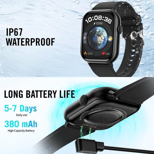 Alt view image 7 of 7 - Smart Watches for Men Women, 2.01" HD Screen Fitness Tracker Watch with Blood Pressure/Heart Rate/Sleep Monitor, Smart Watch for Android iOS Phones, IP67 Waterproof Sport Watch (Black)
