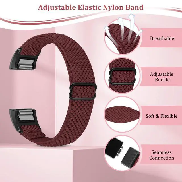 Alt view image 4 of 6 - Elastic Bands Compatible with Fitbit Charge 2 Band, Adjustable Stretchy Soft Nylon Solo Loop Replacement Strap for Fitbit Charge 2 Women Men