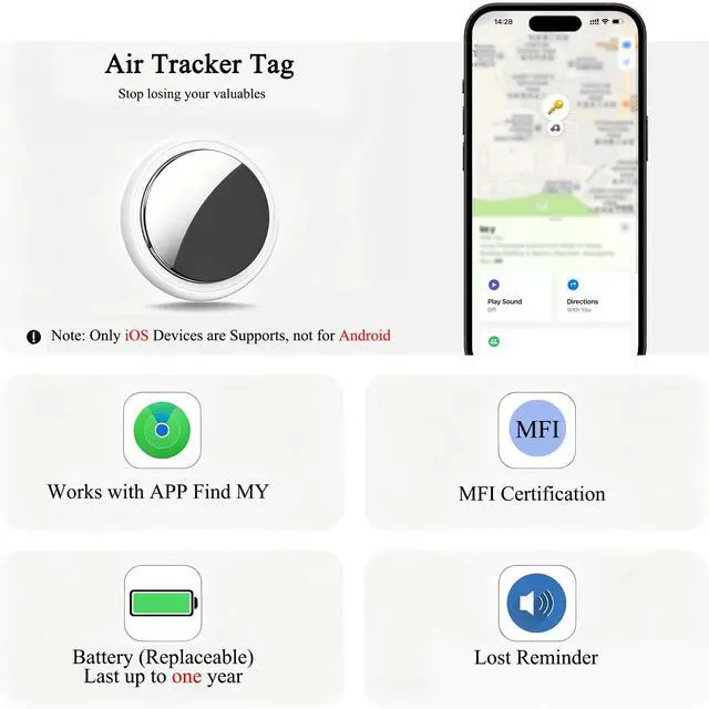 Alt view image 2 of 7 - Air Tracker Tags 4 Pack, Apple MFi Certified for iPhone iPad Find My iOS | Item Finder Smart Tag Key Locator with Sound, Bluetooth Luggage Tag for Suitcases Keys Bags Pets Wallet, Battery Replaceable