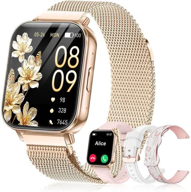 Main image of Smart Watch for Women, 1.85" HD Fitness Tracker with Bluetooth Call, 1000mAh Battery, 130+ Sports Modes, Heart Rate/Sleep Monitor, IP68 Waterproof with 4 Bands, Compatible with iOS/Android(Rose Gold)