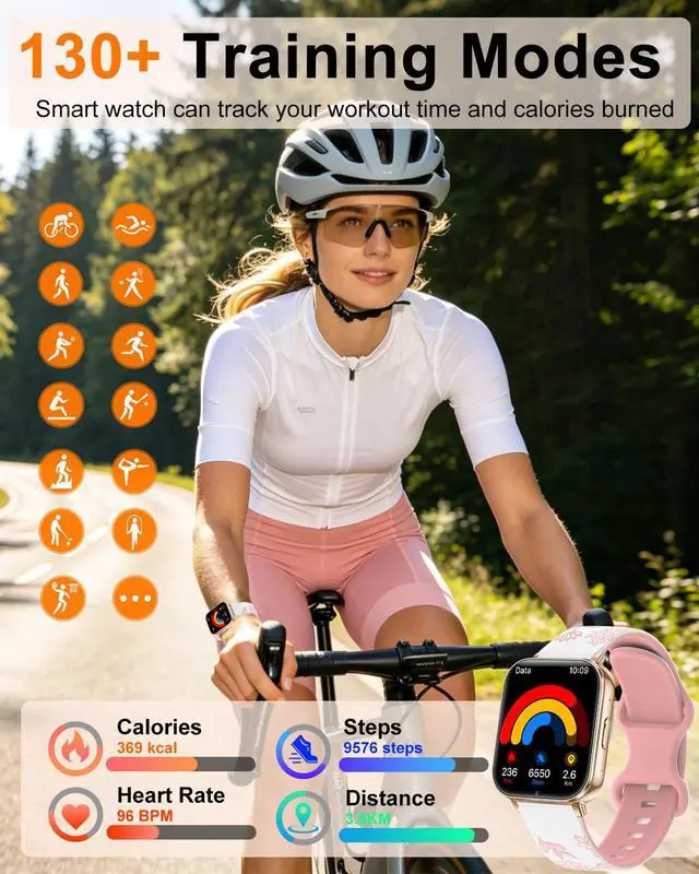 Alt view image 4 of 7 - Smart Watch for Women, 1.85" HD Fitness Tracker with Bluetooth Call, 1000mAh Battery, 130+ Sports Modes, Heart Rate/Sleep Monitor, IP68 Waterproof with 4 Bands, Compatible with iOS/Android(Rose Gold)
