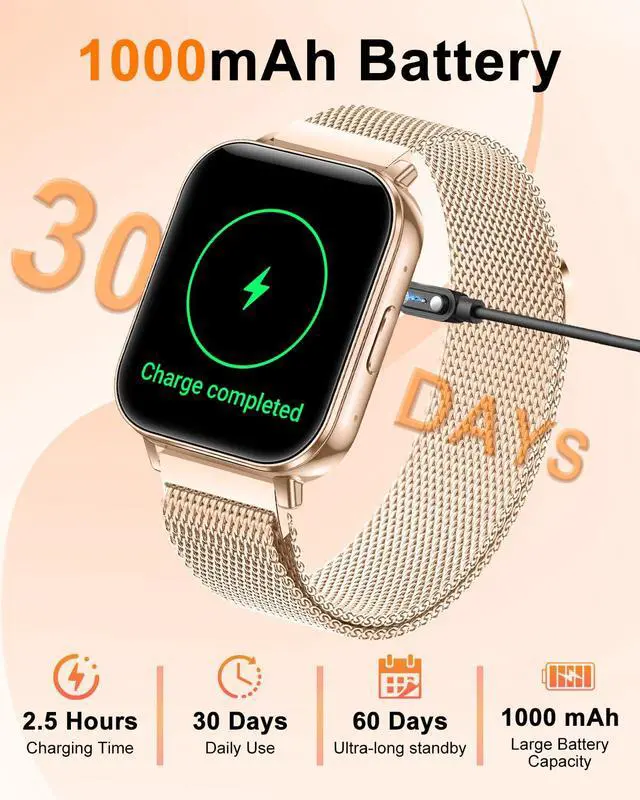 Alt view image 6 of 7 - Smart Watch for Women, 1.85" HD Fitness Tracker with Bluetooth Call, 1000mAh Battery, 130+ Sports Modes, Heart Rate/Sleep Monitor, IP68 Waterproof with 4 Bands, Compatible with iOS/Android(Rose Gold)