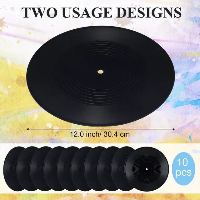 Alt view image 2 of 7 - 12 Inch Black Blank Vinyl Records, 10 Pcs Fake Retro Vinyl Records for Wall Decor, DIY Doodle Project, Wedding Signing