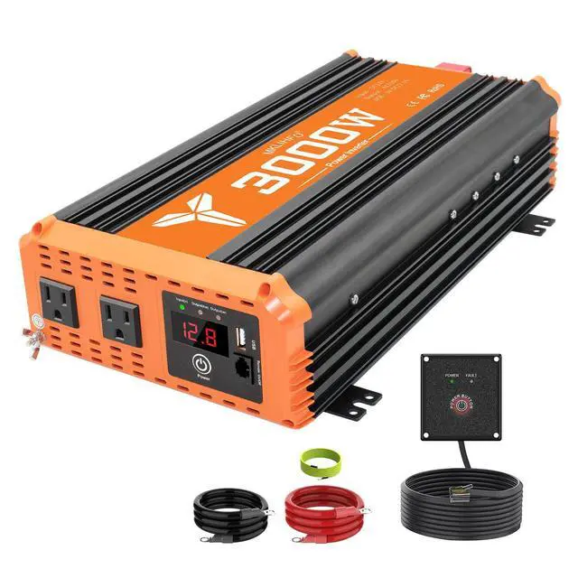 Main image of 3000W Inverter 12V DC to 110V AC Converter for Home, RV, Truck, Off-Grid Solar Power Inverter with Built-in 5V/2.1A USB, AC Hardwire Port, Remote Controlle