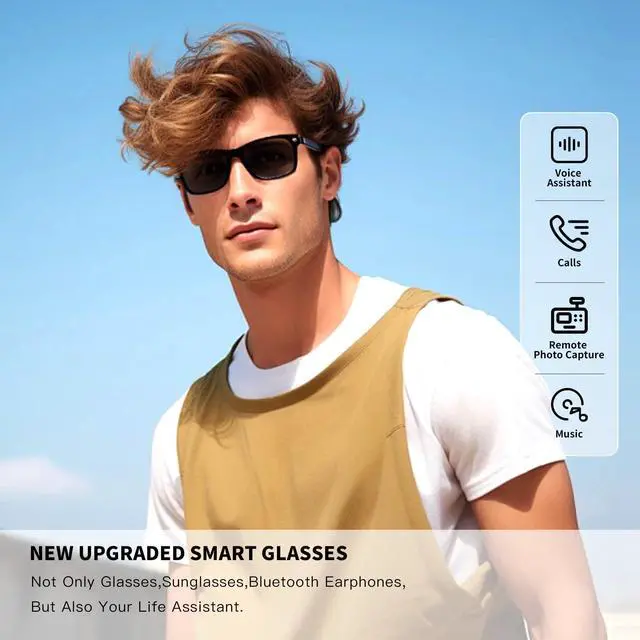 Alt view image 2 of 7 - Smart Glasses, Bluetooth Sunglasses, New Upgraded Smart Glasses for Men/Women, Open Ear Speaker, Voice Assistant Compatible, Hands-Free Calls