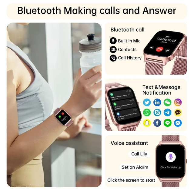 Alt view image 2 of 7 - Smart Watch for Women Fitness Tracker: Rose Gold Make/Answer Call Smart Watches for Women Waterproof Digital Mens Watches Running Smartwatch Android Phone iPhone Samsung Compatible Heart Rate Monitor