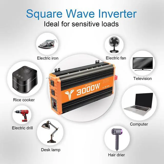Alt view image 7 of 7 - 3000W Inverter 12V DC to 110V AC Converter for Home, RV, Truck, Off-Grid Solar Power Inverter with Built-in 5V/2.1A USB, AC Hardwire Port, Remote Controlle