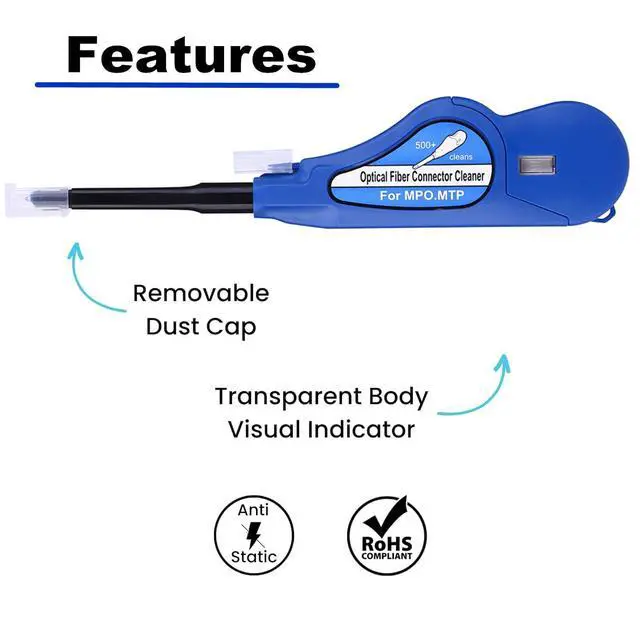 Alt view image 5 of 7 - Fiber Optic Cleaner for MTP/MPO Connector, Over 500 Times Cleans,Fiber Endface Cleans & Optical Connector Cleans(Blue)