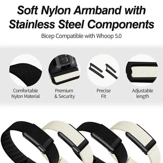 Alt view image 3 of 7 - Bicep Band Compatible with Whoop 5.0 One/Peak & Life (MGECG) - Breathable, Quick-Dry Comfortable Adjustable Nylon Arm Strap for Workout & Activity Tracking