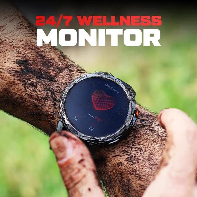 Alt view image 4 of 6 - Alpha Smartwatch for Men, Big Face Tactical Smart Watch, Large AMOLED Display, 720mAh 21-Day Battery, Built-in Flashlight, Bluetooth Calling, IP68 Water Resistant, for Android iPhone