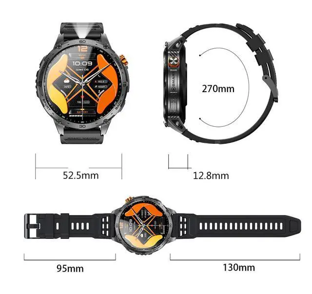 Alt view image 6 of 6 - Alpha Smartwatch for Men, Big Face Tactical Smart Watch, Large AMOLED Display, 720mAh 21-Day Battery, Built-in Flashlight, Bluetooth Calling, IP68 Water Resistant, for Android iPhone