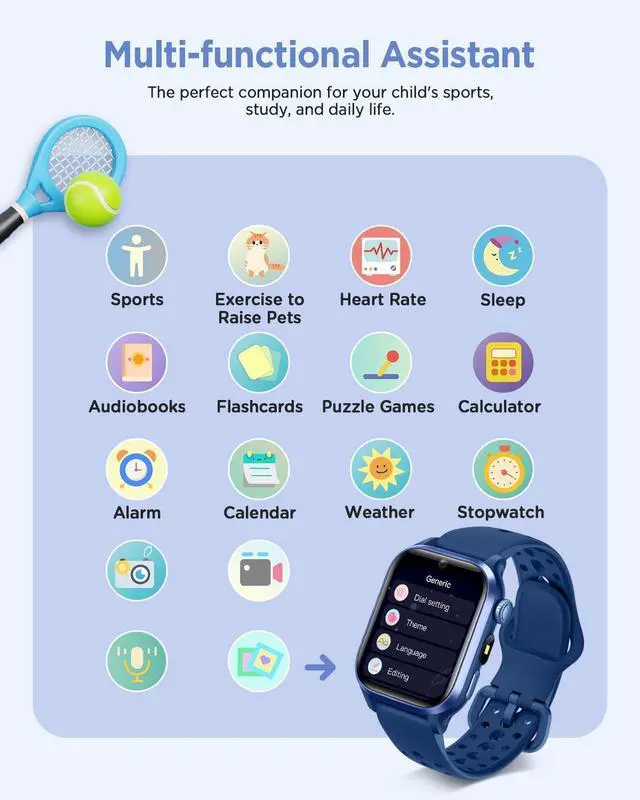 Alt view image 5 of 7 - Kids Smart Watch No APP, 1.52" Smart Watch Fitness Trackers (Blue) | Camera,Puzzle Games,Heart Rate, Sleep Monitor,Music Player,Pedometer, for Girls Boys Teens 3-12
