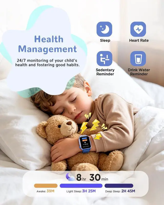 Alt view image 4 of 7 - Kids Smart Watch No APP, 1.52" Smart Watch Fitness Trackers (Blue) | Camera,Puzzle Games,Heart Rate, Sleep Monitor,Music Player,Pedometer, for Girls Boys Teens 3-12