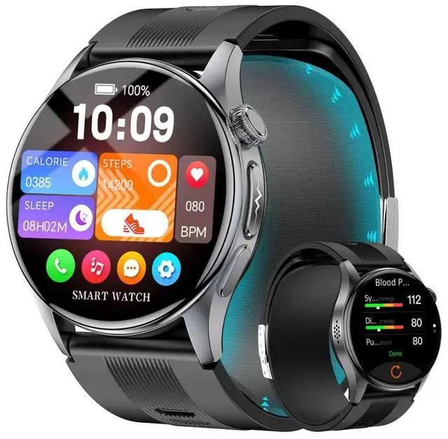 Main image of Blood Pressure Smart Watch with Air Pump and Air Cuff, 1.56'' AMOLED Bluetooth Call Fitness Tracker, 24/7 Heart Rate Monitor Blood Oxygen Temperature Sleep Tracker for Android/iOS