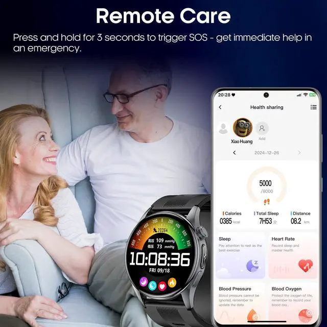 Alt view image 6 of 7 - Blood Pressure Smart Watch with Air Pump and Air Cuff, 1.56'' AMOLED Bluetooth Call Fitness Tracker, 24/7 Heart Rate Monitor Blood Oxygen Temperature Sleep Tracker for Android/iOS