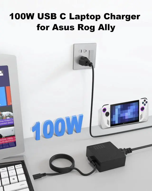 Alt view image 5 of 6 - 100W USB-C Charger for ASUS ROG Xbox Ally X Z1 Extreme, Rog Ally Handheld | For ROG Ally X / Ally / Z1 Extreme A20-100P1A; Also Flow Z13, Strix G16 G18, Zephyrus G14, VivoBook, ZenBook, ExpertBook