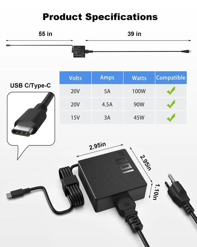 Alt view image 3 of 6 - 100W USB-C Charger for ASUS ROG Xbox Ally X Z1 Extreme, Rog Ally Handheld | For ROG Ally X / Ally / Z1 Extreme A20-100P1A; Also Flow Z13, Strix G16 G18, Zephyrus G14, VivoBook, ZenBook, ExpertBook