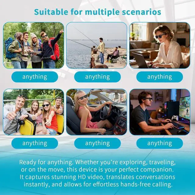 Alt view image 5 of 7 - AI Smart Glasses with Camera, 8MP HD Camera Glasses for Men, Women, AI Recording Glasses with Voice Assistant, Open-Ear Audio, Real-Time Translation, Video Recording Sunglasses for Life & Travel
