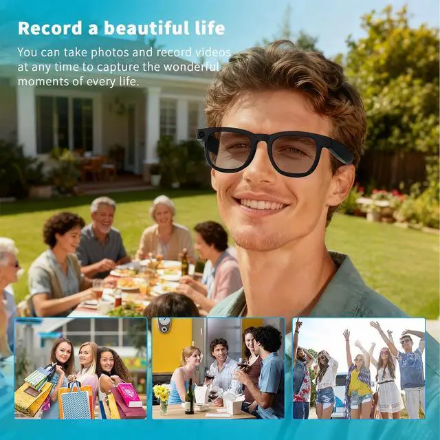 Alt view image 7 of 7 - AI Smart Glasses with Camera, 8MP HD Camera Glasses for Men, Women, AI Recording Glasses with Voice Assistant, Open-Ear Audio, Real-Time Translation, Video Recording Sunglasses for Life & Travel
