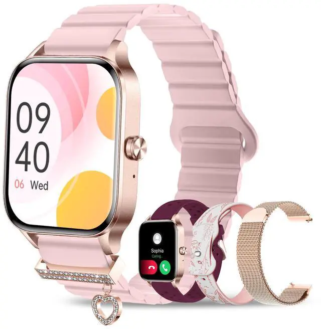 Main image of Smart Watch for Women, 4 Bands 1.85" DIY Dial Smartwatch with Bluetooth Call, Fitness Tracker with 100 Sports Modes Heart Rate Sleep Monitor Pedometer Compatible with iPhone & Android