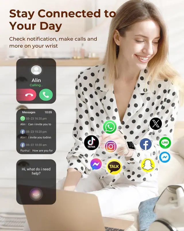 Alt view image 3 of 6 - Smart Watch for Women, 4 Bands 1.85" DIY Dial Smartwatch with Bluetooth Call, Fitness Tracker with 100 Sports Modes Heart Rate Sleep Monitor Pedometer Compatible with iPhone & Android