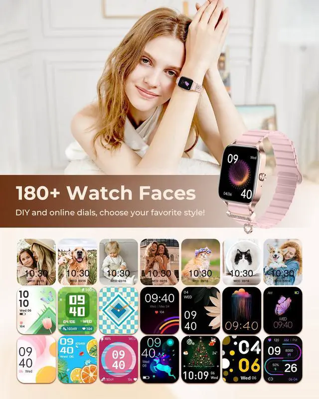 Alt view image 4 of 6 - Smart Watch for Women, 4 Bands 1.85" DIY Dial Smartwatch with Bluetooth Call, Fitness Tracker with 100 Sports Modes Heart Rate Sleep Monitor Pedometer Compatible with iPhone & Android