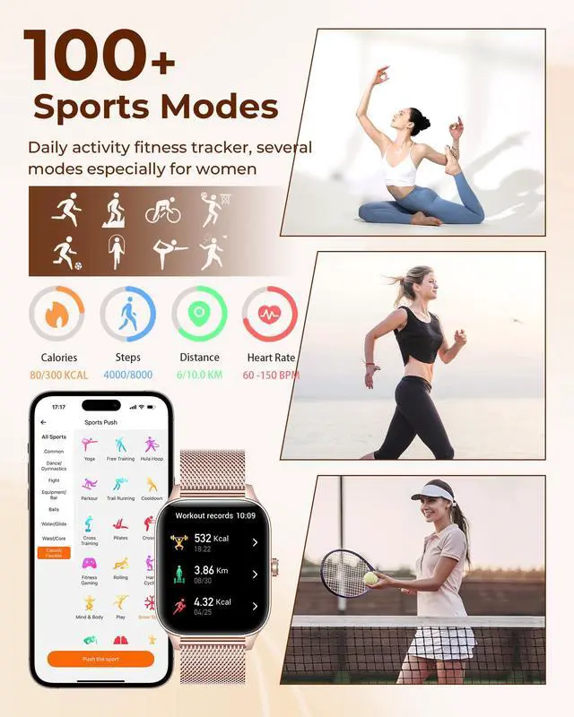 Alt view image 6 of 6 - Smart Watch for Women, 4 Bands 1.85" DIY Dial Smartwatch with Bluetooth Call, Fitness Tracker with 100 Sports Modes Heart Rate Sleep Monitor Pedometer Compatible with iPhone & Android