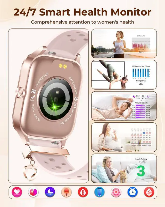 Alt view image 5 of 6 - Smart Watch for Women, 4 Bands 1.85" DIY Dial Smartwatch with Bluetooth Call, Fitness Tracker with 100 Sports Modes Heart Rate Sleep Monitor Pedometer Compatible with iPhone & Android