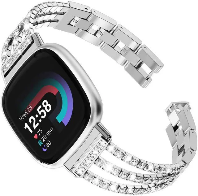Main image of Compatible with Fitbit Versa 4/Fitbit Versa 3 Bands for Women | Chain with Crystal Diamond Bling Metal Link Bracelet Strap Steel Versa 4/Fitbit Versa 3/Fitbit Sense/Fitbit Sense 2 Band