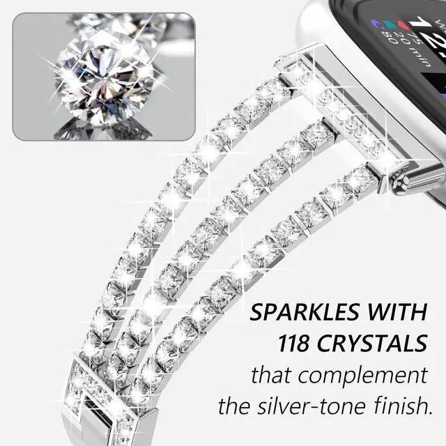 Alt view image 3 of 7 - Compatible with Fitbit Versa 4/Fitbit Versa 3 Bands for Women | Chain with Crystal Diamond Bling Metal Link Bracelet Strap Steel Versa 4/Fitbit Versa 3/Fitbit Sense/Fitbit Sense 2 Band