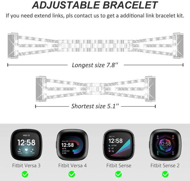 Alt view image 5 of 7 - Compatible with Fitbit Versa 4/Fitbit Versa 3 Bands for Women | Chain with Crystal Diamond Bling Metal Link Bracelet Strap Steel Versa 4/Fitbit Versa 3/Fitbit Sense/Fitbit Sense 2 Band
