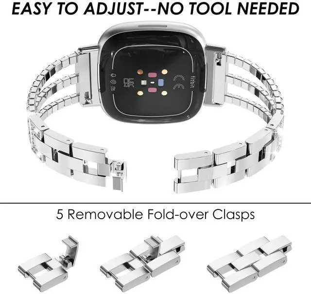 Alt view image 4 of 7 - Compatible with Fitbit Versa 4/Fitbit Versa 3 Bands for Women | Chain with Crystal Diamond Bling Metal Link Bracelet Strap Steel Versa 4/Fitbit Versa 3/Fitbit Sense/Fitbit Sense 2 Band