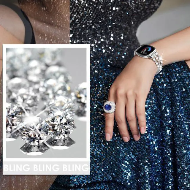 Alt view image 7 of 7 - Compatible with Fitbit Versa 4/Fitbit Versa 3 Bands for Women | Chain with Crystal Diamond Bling Metal Link Bracelet Strap Steel Versa 4/Fitbit Versa 3/Fitbit Sense/Fitbit Sense 2 Band